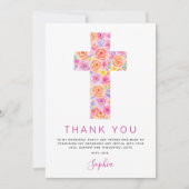 ファーストホーリーコミューニオンサンキューピンクフローラローズ 招待状 (正面)