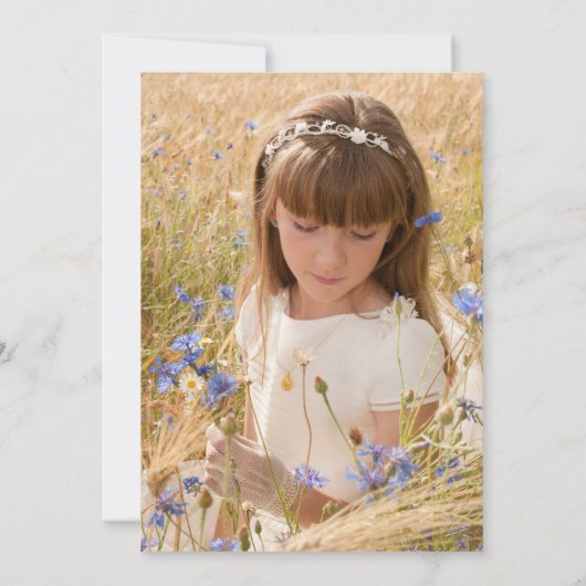 ファーストホーリーコミューニオンスイートリトルラムピンクのバラ 招待状 (裏面)