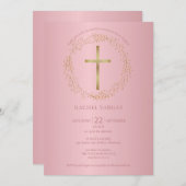 ファーストホーリーコミューニオンバラ金ゴールドクロスフローラ 招待状 (正面/裏面)