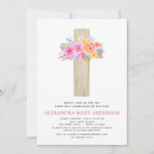 ファーストホーリーコミューニオンパステルフローラピンク招待状 招待状 (正面)