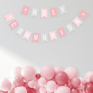 ファーストホーリーコミューニオンピンクグレーガールお祝い バンティングフラッグ