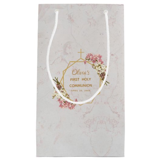 ファーストホーリーコミューニオンフローラ金ゴールドオーキズマーブル スモールペーパーバッグ (正面)