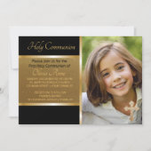 ファーストホーリーコミューニオンブラック金ゴールド写真招待状 招待状 (正面)