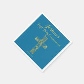ファーストホーリーコミューニオンブルー金ゴールドクロスネーム男の子ナ スタンダードカクテルナプキン (角)