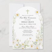 ファーストホーリーコミューニオンホワイトデイジーフローラアーチ 招待状 (正面)