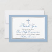 ファーストホーリーコミューニオンライトブルーストライプのシルバー サンキューカード (正面)
