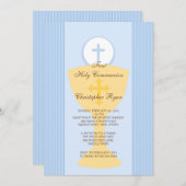 ファーストホーリーコミューニオン招待状チャリスボーイブルー 招待状 (正面/裏面)