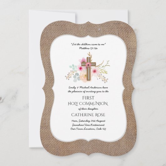 ファーストホーリーコミューニオン招待状水カラーフローラ 招待状 (正面)