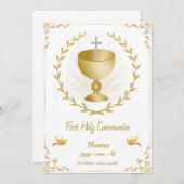 ファーストホーリーコミューニオン招待状金ゴールドチャリスクロス 招待状 (正面/裏面)