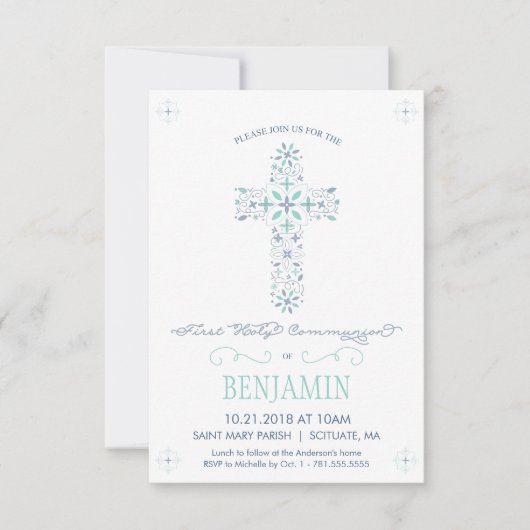 ファーストホーリーコミューニオン招待状、スモールボーイ招待状 招待状 (正面)