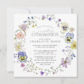 ファーストホーリーコミューニオン薄紫&ブルーフローラ 招待状 (正面)