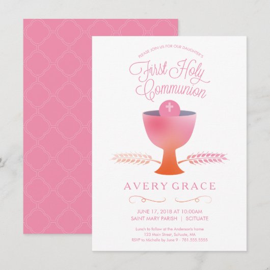 ファーストホーリーコミューン招待状 – ガールズ招待状 招待状 (正面/裏面)