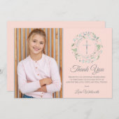 ファーストホーリー赤面ピンクフォトシルバー サンキューカード (正面/裏面)