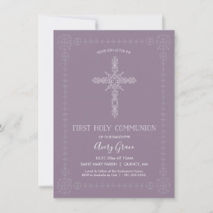 ファーストホーリーCOMMUNION GIRL招待状-シンプル、エレガント 招待状