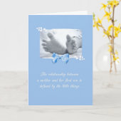 ファーストボーン・コングラテュレーション・ベビー足・ブルー・ボウ カード (黄色い花)