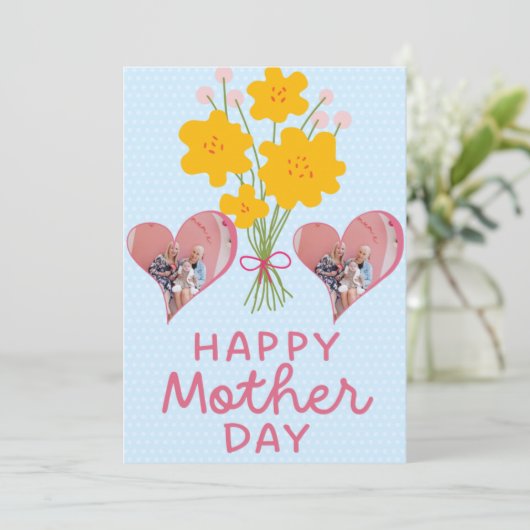 ファーストマザーズデーフォトハートニューマムピンクブラウン  サンキューカード (スタンド正面)