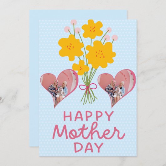 ファーストマザーズデーフォトハートニューマムピンクブラウン  サンキューカード (正面/裏面)