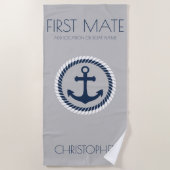 ファーストメパーソナライズされたイト航海のいかりボート名 ビーチタオル (正面)