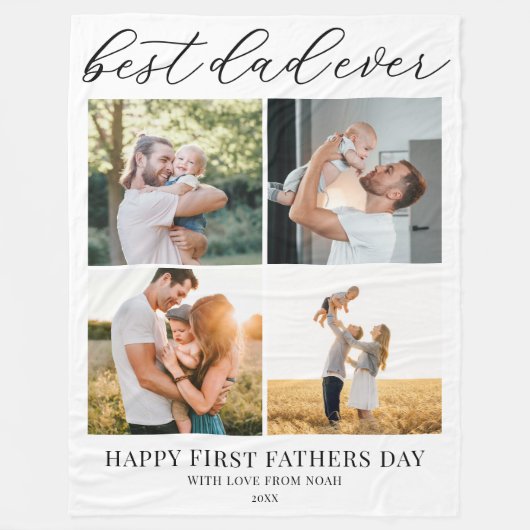 ファーストモダンファーザーデー4フォトコラージュ フリースブランケット (正面)