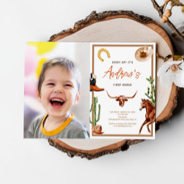 ファーストモダンロデオ南部カウボーイフォト誕生日 招待状