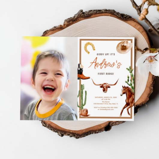 ファーストモダンロデオ南部カウボーイフォト誕生日 招待状