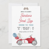 ファーストラップのまわりにザトラックレースカー1st誕生日 招待状 (正面)