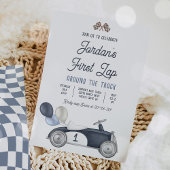 ファーストラップのまわりにザトラックレースカー1st誕生日 招待状