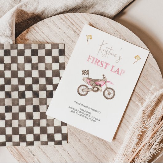 ファーストラップピンクダートバイク誕生日招待状 招待状