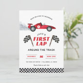 ファーストラップ レースカー 1歳の誕生日招待状 招待状 (スタンド正面)