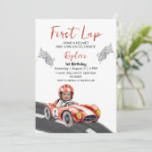 ファーストラップ レースカー 1歳の誕生日 写真入り招待状 招待状 (スタンド正面)