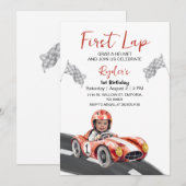 ファーストラップ レースカー 1歳の誕生日 写真入り招待状 招待状 (正面/裏面)