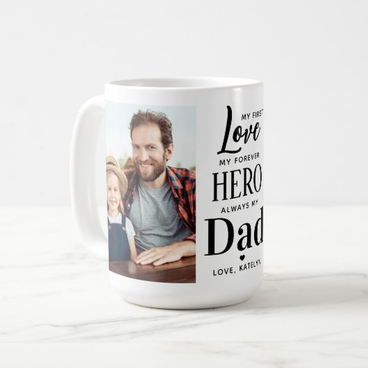 ファーストラブフォーエバーパーソナライズされたヒーロー2フォトパパ コーヒーマグカップ (正面左)