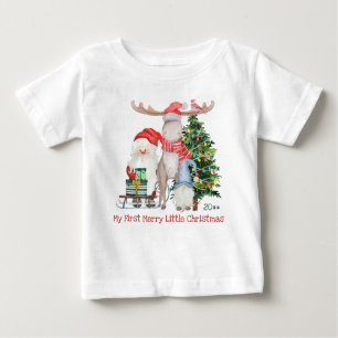 ファーストリメリートルクリスマスかわいいサンタ&ヘルパー ベビーTシャツ