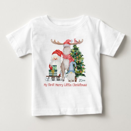 ファーストリメリートルクリスマスかわいいサンタ&ヘルパー ベビーTシャツ (正面)