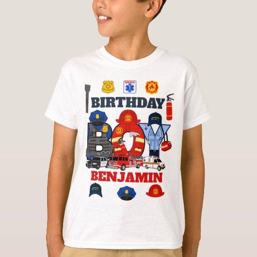 ファーストレスポンダー誕生日ボーイ緊急 Tシャツ (正面)