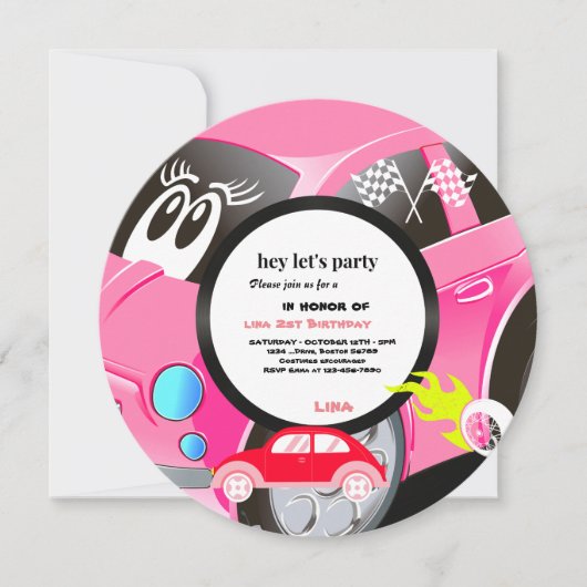 ファーストレースカーガールズ2nd誕生日パーティーサークル 招待状 (正面)