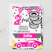 ファーストレースカーガールズ2nd誕生日パーティーピンク 招待状 (正面)