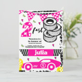 ファーストレースカーガールズ2nd誕生日パーティーピンク 招待状 (スタンド正面)
