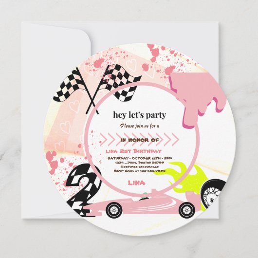ファーストレースカーガールズ2nd誕生日パーティー 招待状 (正面)