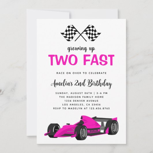 ファーストレースカーガール2nd誕生日パーティー 招待状 (正面)