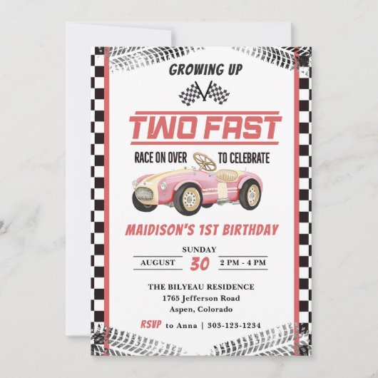 ファーストレースカーガール2nd誕生日パーティー 招待状 (正面)