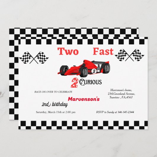 ファーストレースカーボーイズ2nd誕生日パーティー 招待状 (正面/裏面)