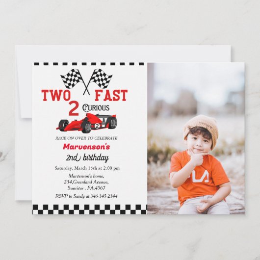 ファーストレースカーボーイズ2nd誕生日パーティー 招待状 (正面)