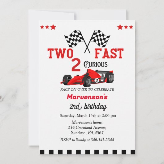 ファーストレースカーボーイ2歳の誕生日パーティー 招待状 (正面)