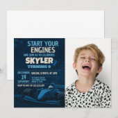 ファーストレーンレースカー誕生日招待状と写真 招待状 (正面/裏面)