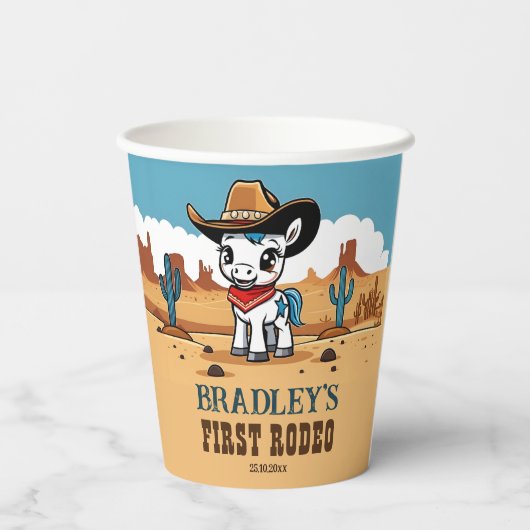 ファーストロデオかわいいカウボーイベビー馬の誕生日パーティー 紙コップ (裏面)