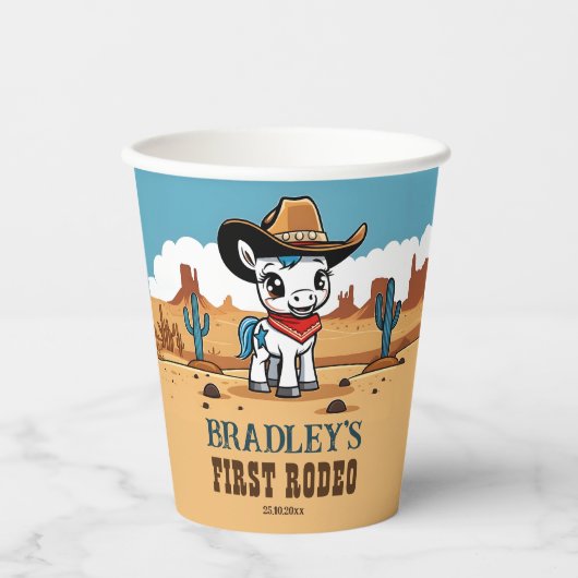 ファーストロデオかわいいカウボーイベビー馬の誕生日パーティー 紙コップ (正面)