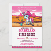 ファーストロデオかわいい女性のカーボーイベビー馬の誕生日パーティー 招待状 (正面)