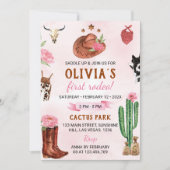 ファーストロデオウェスタン女性のカーボーイ誕生日招待状 招待状 (正面)