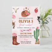 ファーストロデオウェスタン女性のカーボーイ誕生日招待状 招待状 (スタンド正面)